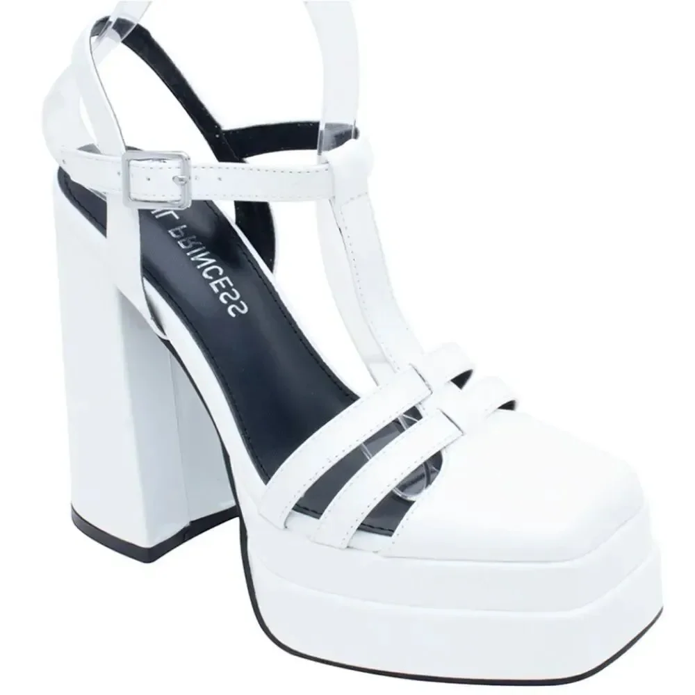 BRAND NEW SOUL PRINCESS PLAIN PLATFORM ANKLE CURVE WIDE HIGH HEEL SANDAL S2